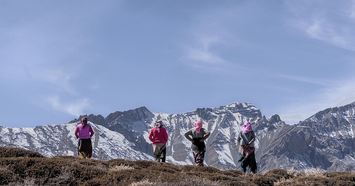 A group of women in Spiti walking to find locations to place camera traps Deepshikha Sharma